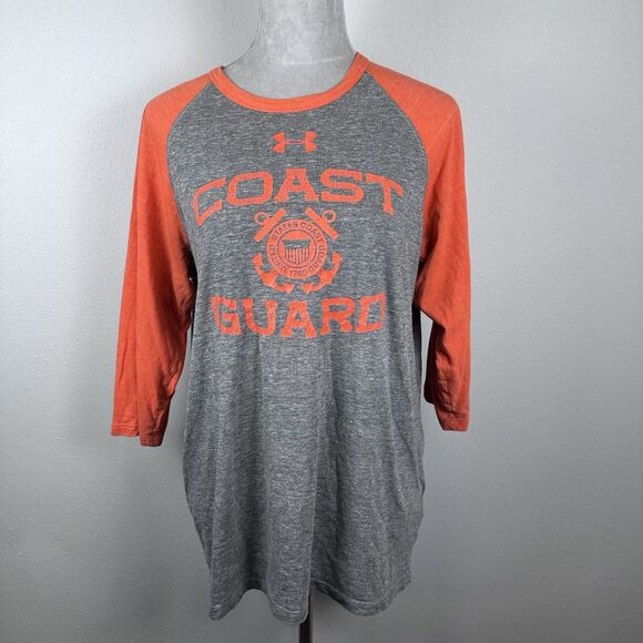 Under Armour Coast Guard Distressed Shirt Heat Gear Cotton 3/4 sleeve Tee - Picture 1 of 11
